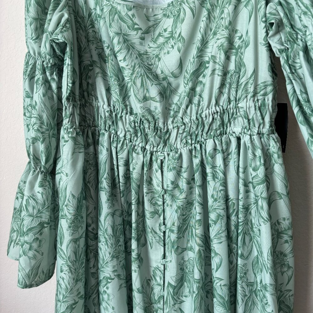 Eloquii 18 Floral Printed Tiered Bubble Sleeve Smocked Waist Midi Dress NEW - Picture 6 of 11
